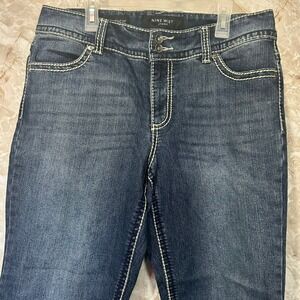 Nine West Date Night Fit Jeans Embellished Pockets Straight Leg Dark Wash Sze 10